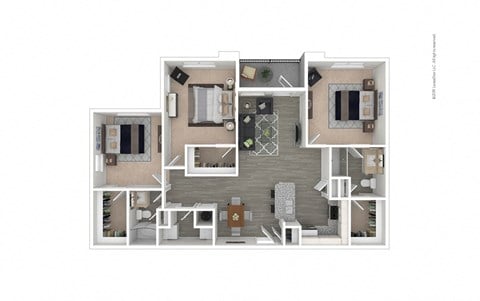 Floor plan for 3 beds, 2 baths, 1368 sqft
